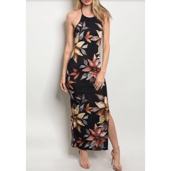 hello miss Dresses & Skirts - HelloMiss Backless Black Floral MaxiDress/Sundress